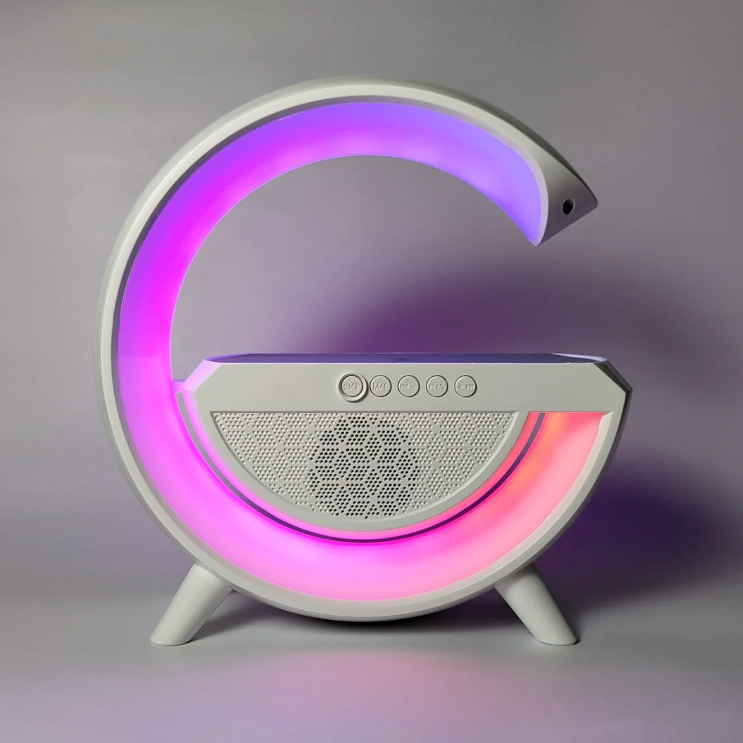 GlowGroove - Lampada Led Multicolore con Caricatore Wireless, Sveglia e Altoparlanti Bluetooth